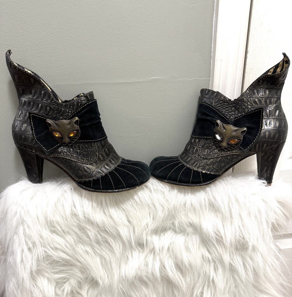 *FLAW Irregular Choice Miaow Cat Ankle Boots Booties Women’s 8.5 Kitty Black